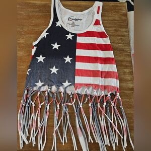 Exist Patriotic Stars and Stripes Fringe Tank Top